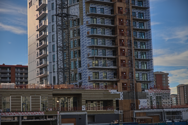 The exterior of a building in construction